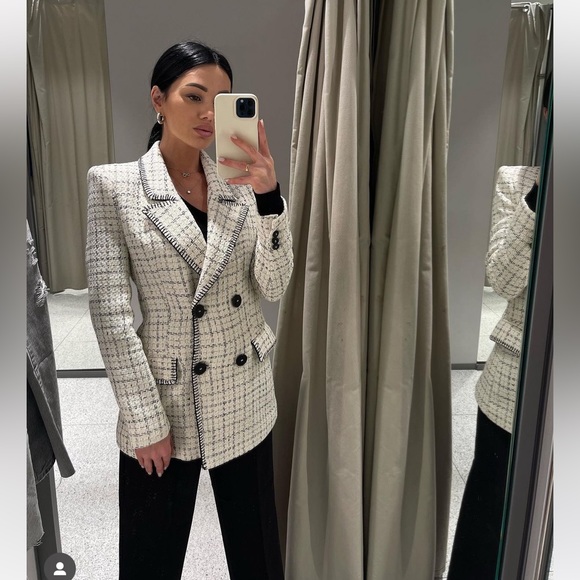 ZARA DOUBLE BREASTED TEXTURED WEAVE JACKET - Picture 4 of 16